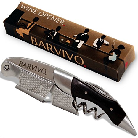 Professional Waiters Corkscrew by Barvivo - This Bottle Opener for Beer and Wine Bottles is Used by Waiters, Sommelier and Bartenders Around the World. Made of Stainless Steel and Ebony Wood.