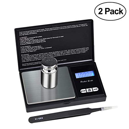 SKYROKU Digital Pocket Scale,100g0.01g Weigh Scale with a 100g Stainless Steel Calibration Weight and a Tweezers (2 Pack)