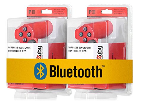 2-Pack eXuby Killer Red Bluetooth Wireless Controllers Compatible With Sony PS3 And Playstation 3 (6-Axis And Dual-Vibration)