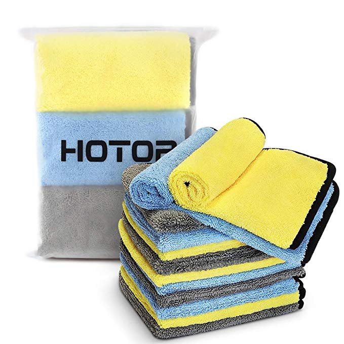 16'' x 16'' Large & Thick Microfiber Cleaning Cloths Strong Absorption with Fine Workmanship(12-Pack), Non-Abrasive Microfiber Towels for Home, Cleaning Rags for Cars (Blue, Yellow, Gray)