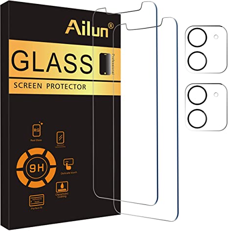 Ailun 2 Pack Screen Protector Compatible for iPhone 12 Mini [5.4 inch] with 2 Pack Tempered Glass Camera Lens Protector,Tempered Glass Film,[9H Hardness]-HD