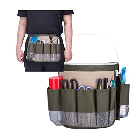 CO-Z Bucket Garden Tool Organizer 10 Pockets w/ Adjustable Velcro Strap Washable