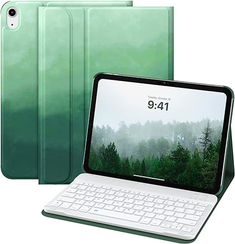 MoKo Keyboard Case for iPad 10th Generation Case with Keyboard, Multi-Angle Magnetic Stand Cover for iPad 10.9 Inch 2022, Detachable Wireless Bluetooth Keyboard for iPad 10th Gen. 2022, Pine Green