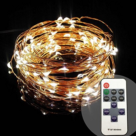 HarrisonTek( Warm White 33FT 100LED   RF Remote Control Dimmer   UL Certified Adapter) Dimmable Starry String Lights,Bright Mini LED on Copper Wire,Decorative Fairy Strip Light