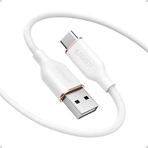 Anker Flow Cable, USB A to USB C Cable (6ft), Car Carplay Type C Charger, for iPhone 15, Samsung Galaxy S23 / S22, Note20 / 10 Series, HTC, and More (Cord Organizer Included, Cloud White)