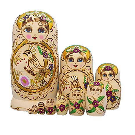 LK King&Light 10pcs Wooden Russian Nesting Dolls Matryoshka Toys(Bird)