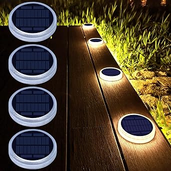 Lacasa 4 Pack Solar Deck Lights, Solar Powered Outdoor Step Lights, Driveway Walkway Dock Light Waterproof IP68 Stair Pathway Ground LED Lamp for Backyard Patio Garden, Auto On/Off, Warm White 3000K