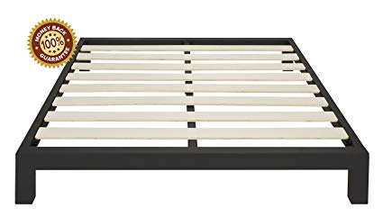 In Style Furnishings Stella Modern Metal Low Profile Thick Slats Support Platform Bed Frame - Twin Size, Black