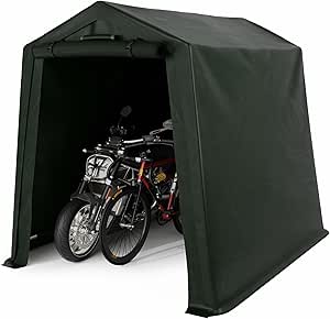 Greesum 6 x 6 ft Storage Shed Canopy Portable Shelter Heavy Duty Outdoor Carport with Roll-up Zipper Door for Bike, Motorcycle, Garden Storage, Waterproof and UV Resistant, Green