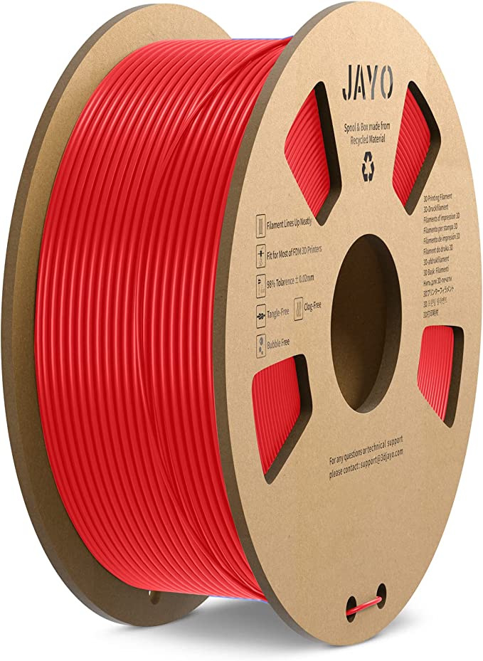 JAYO PLA 3D Printer Filament, 1.75mm PLA Printing Material Dimensional Accuracy /- 0.02mm, 1.1KG Spool Consumables Fit for FDM 3D Printers, PLA Red