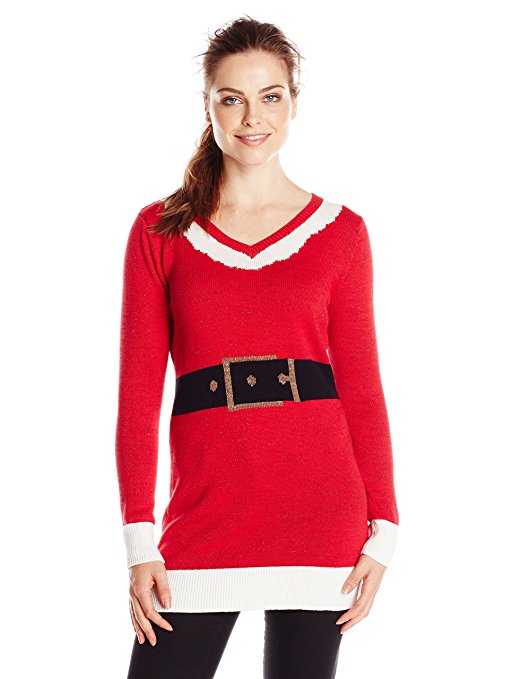 Isabella's Closet Women's Santa Suit Ugly Christmas Sweater Tunic