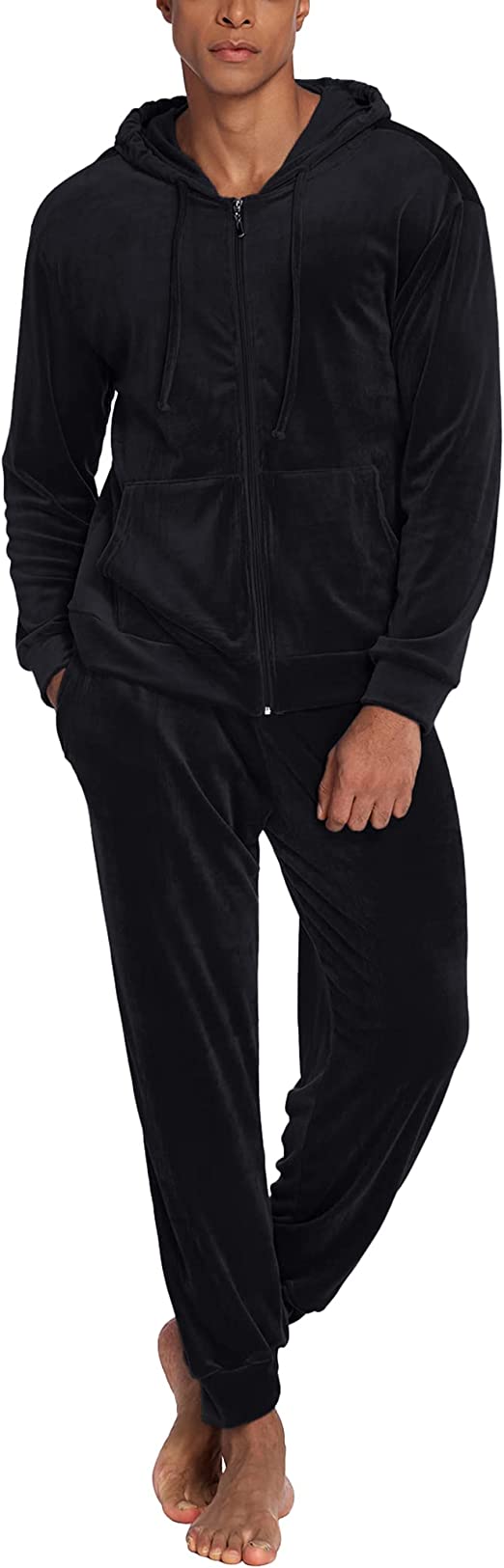 Ekouaer Hooded Pajamas for Men Pjs Set Men's Velour Full Zip Tracksuit 2 Piece Hoodie Sweatsuit Sets S-XXL