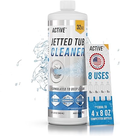 ACTIVE Jetted Tub Cleaner Jacuzzi Bath - 32oz (8 Uses) Bathtub Jet Cleaner For Cleaning Whirlpool & Spa Bath System, Cleaners Jacuzi Jets, Whirl Tubs, Professional Septic Safe Solution - Made in USA