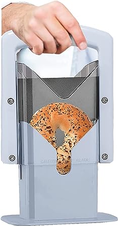 Cheer Collection Guillotine Style Bagel Slicer with Safety Shield - Sharp Serrated Stainless Steel Blade for Cutting Bagels - Fits Bagels up to 2" Thick and 4.5" Diameter