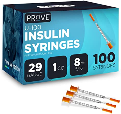 Prove Insulin Syringes, 29 Gauge 1cc 8mm 5/16’’- 100 Count | 100ct Single-use Insulin Syringe with Needle