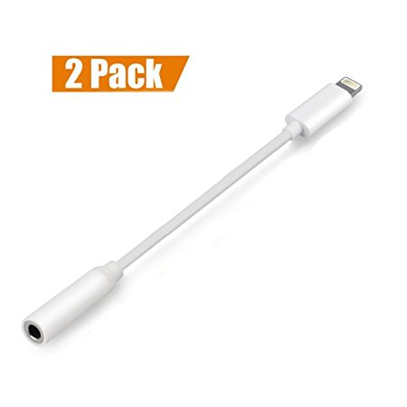 Lightning to 3.5mm Headphone Jack Adapter,REBUQI Lightning Connecter to 3.5mm Audio Jack Earphone Extender Jack Stereo for iPhone 7 / 7 Plus - Not Support IOS 10.3 (White)[2 PACK]