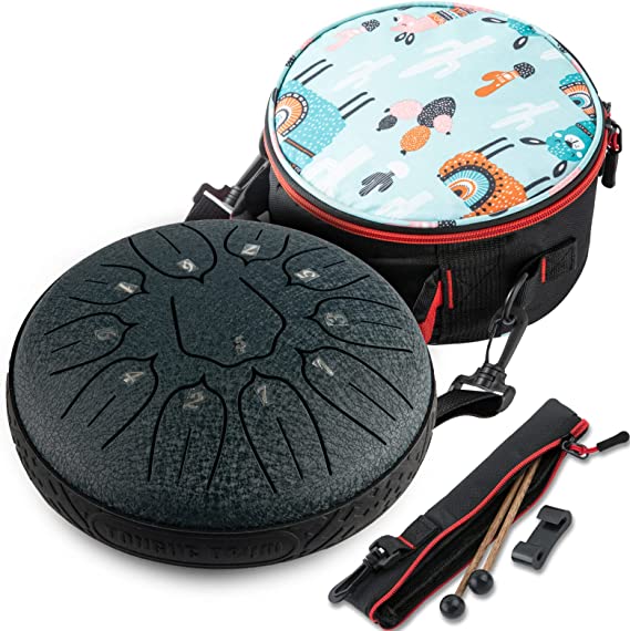 Steel Tongue Drum, Ubblove Handpan Drum 11 Notes 6 inch Percussion Instruments with Mallets Bag for Meditation Musical Education Concert Party Gifts - Navy