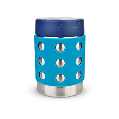 LunchBots Thermal 12 oz Triple Insulated Food Container - Hot 6 Hours or Cold 12 Hours - Leak Proof Thermos Soup Jar - All Stainless Interior - Navy Lid - Aqua Dots