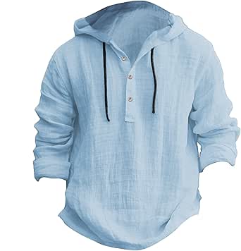 Cotton Linen Hoodie for Men Drawstring Hooded Button Down Beach Hippie Shirt Long Sleeve Hooded Sweatshirts