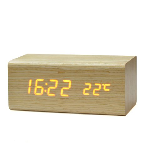 Mxson Multi-functional Cubic Solid Wood LED Digital Electronic Alarm Clock