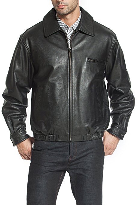 BGSD Men's "Aaron" Classic Zip-Front Cowhide Leather Bomber Jacket