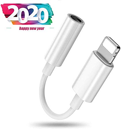 Headphone Adapter for iPhone 11 Adapter Aux Audio 3.5mm Jack Dongle for iPhone 7 Earphone Splitter for iPhone Xs Max/XS/8/7 Plus Accessories Music Aux Audio Connector Cable Support All iOS - White