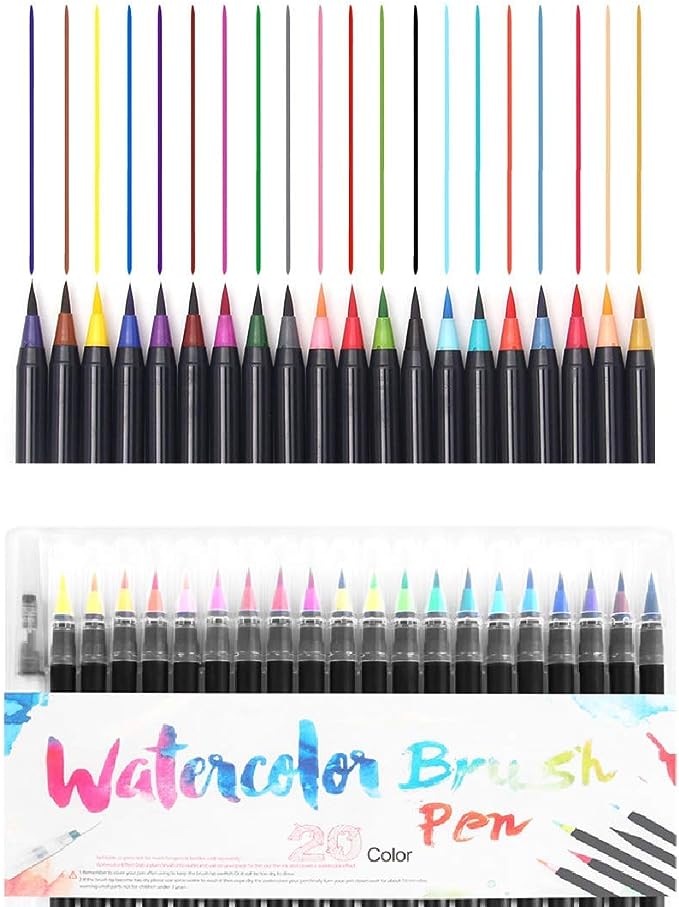 Aookey Brush Pens Calligraphy Watercolour, Watercolour Brush Pen Set Drawing/Painting/Colouring Markers Fineliners With 20 Colors &1 Brush Pen