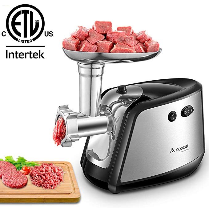Aobosi Electric Meat Grinder Heavy Duty (1200 Watts Max) Stainless Steel Food Grinder with 3 Stainless Steel Grinding Plates,Kubbe & Sausage Attachment