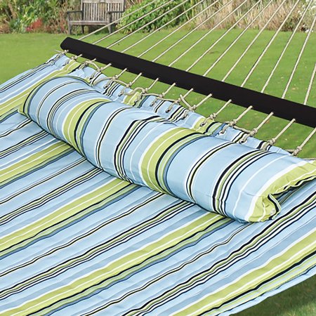 Best Choice Products Hammock Quilted Fabric With Pillow Double Size Spreader Bar, Blue and Green Stripe