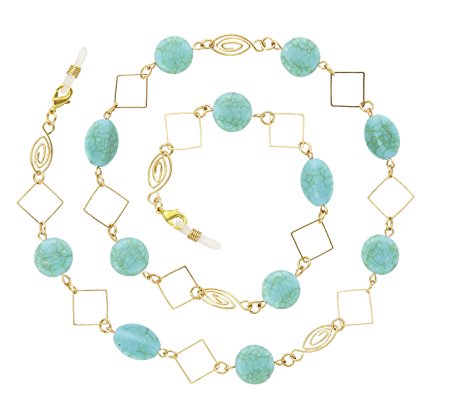 Beaded Eyeglass Chain Holder, Gold Fashion Lanyard Necklace, Cali - Turquoise