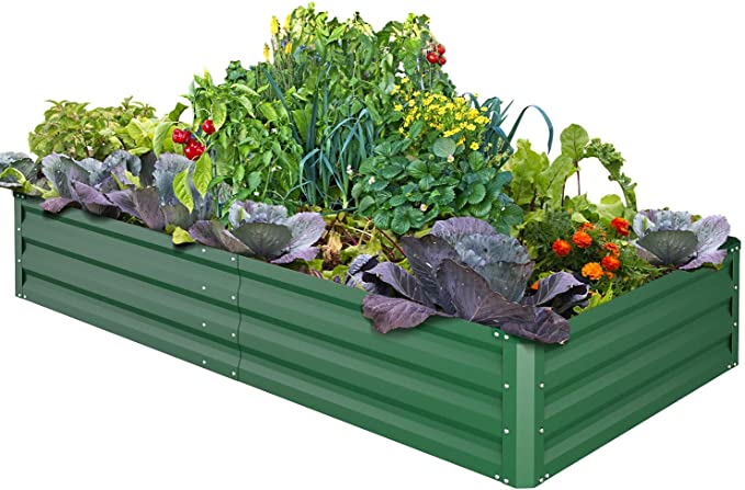 Metal Raised Garden Beds for Vegetables, Ohuhu 8' x 3' x 1' Reinforced Galvanized Steel Raised Garden Boxes with Baking Varnish, Heavy Duty Planter Box Bed for Growing Flowers, Herbs and Succulents