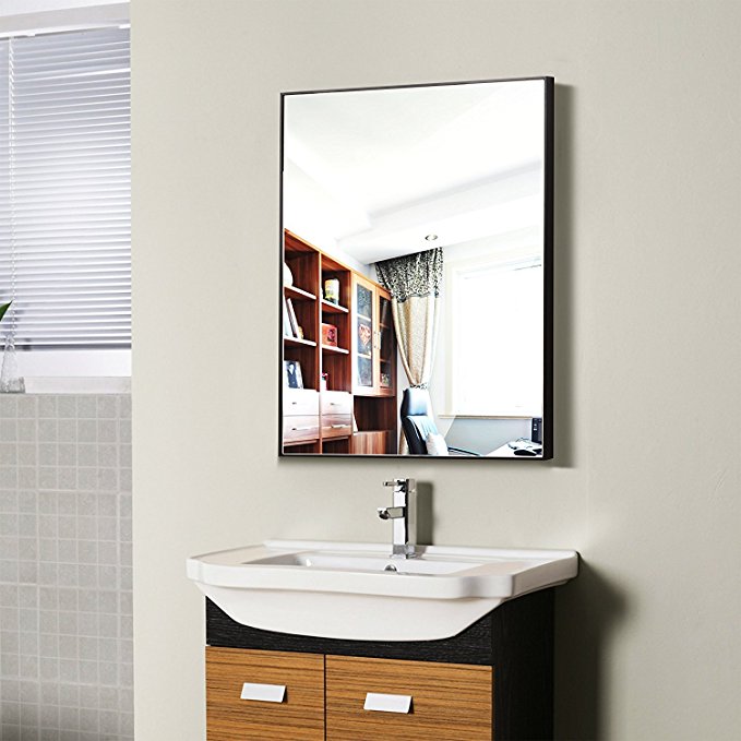 Hans & Alice Large Rectangular Bathroom Mirror, Wall-Mounted Wooden Frame Vanity Mirror Black (38"x26")
