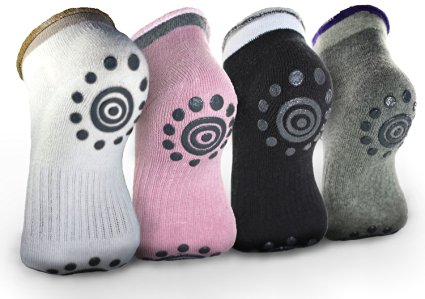 BEST Non Slip Skid Yoga Pilates Socks with Grips Cotton for Women Pack of 4