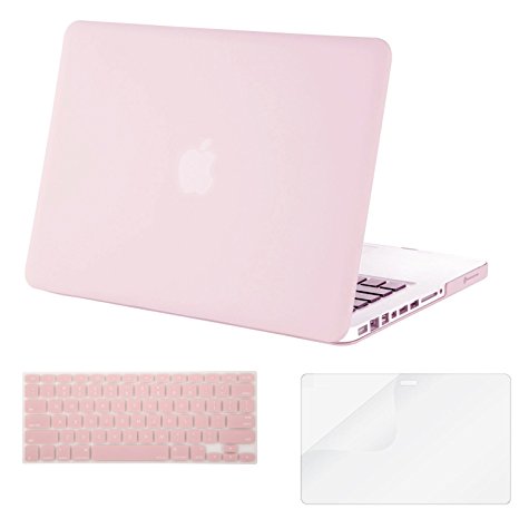 Mosiso Plastic Hard Case with Keyboard Cover with Screen Protector for Old MacBook Pro 13 Inch with CD-ROM (Model: A1278), Rose Quartz