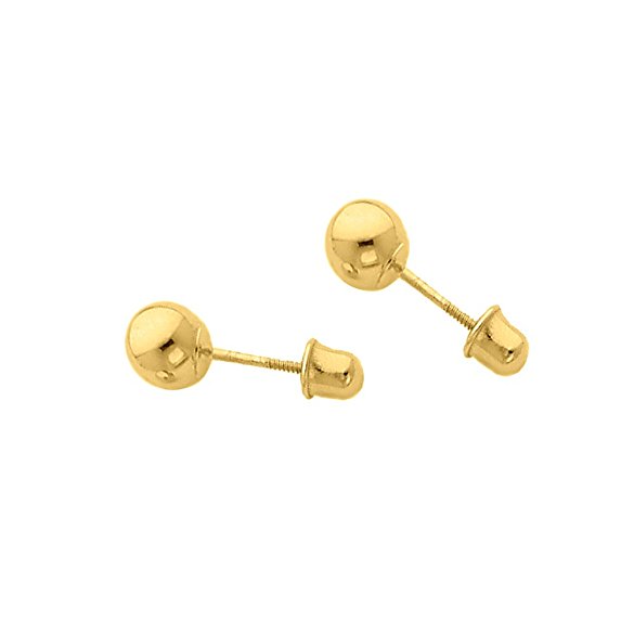 14k Yellow Gold Ball Stud Earrings with Screwback - 5 Different Size Available