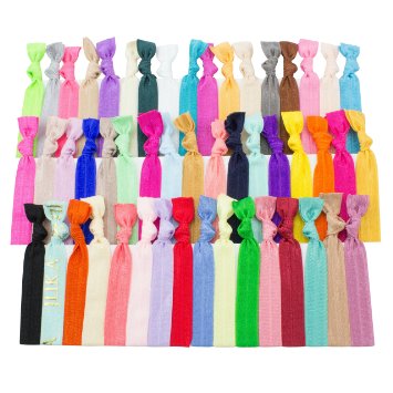 JLIKA Elastic Hair Ties (SET OF 50) Colorful Solids, No Crease Ouchless Ponytail Holders, Ribbon Hairties for Women Girls Teens and Kids