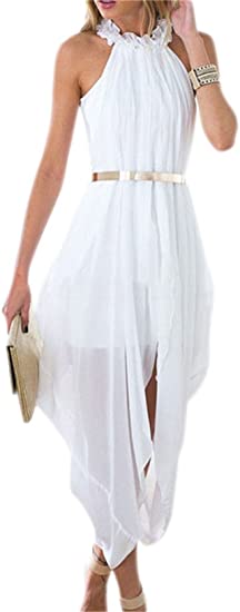 KingField Women's Chiffon Greek Goddess Fairy High Low Outer Maxi Inner Mini Beach Party Dress