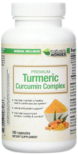 Nature's Wonder Premium Turmeric Curcumin Complex 500mg Capsules 180 Count