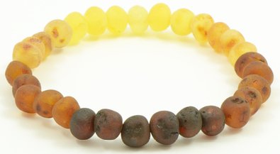 Unpolished Amber Adult Bracelet Made on Elastic Band - 7 Inches - Rainbow Color - Baltic Amber Land - Hand-made From Raw / Certified Baltic Amber Beads