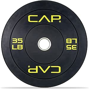 CAP Barbell Budget Olympic Bumper Plate with Yellow Logo, Black, 35 lb Single