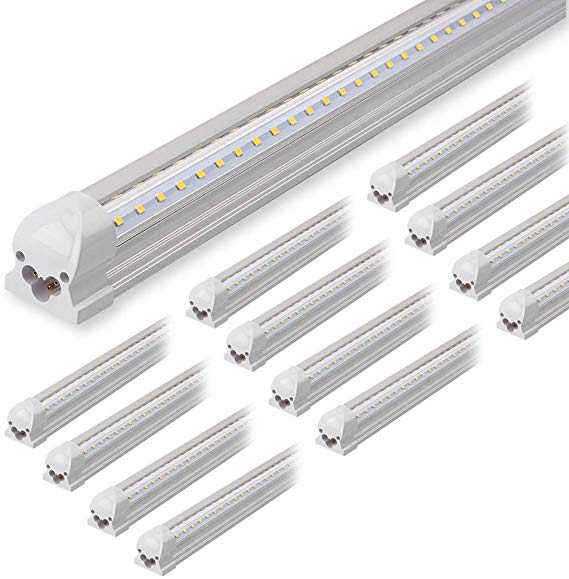 (12-Pack) Kihung 8ft LED Shop Light Fixture, 75W, 9750lm, 6000K, 96'' T8 Integrated LED Tube, 8 Foot Linkable LED Bulbs for Garage, Warehouse, V Shape, 8’ LED Strip, Clear Lens, Hardwired Installation