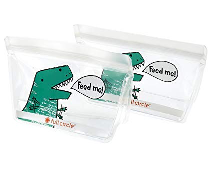 Full Circle FC17343D ZipTuck Reusable Sandwich Snack Bag, Plastic Dinosaur