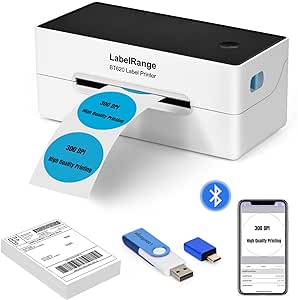 Ecommerce Shipping Label Printer, Thermal 4x6 Label Printer, 300 DPI, Bluetooth & USB, Compatible with iOS, Android, Windows, USPS, Pirate Ship, Shippo, Amazon, Ebay, Shopify