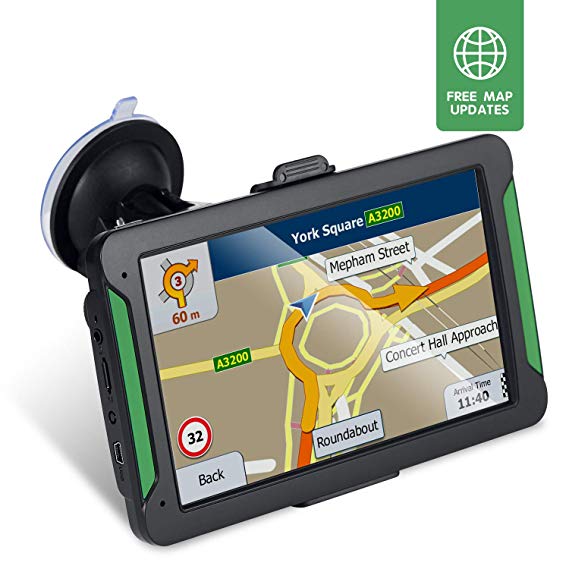 NAVRUF GPS Navigation for car Spoken Turn- to-Turn Traffic Alert 7 inch Built-in 8GB GPS Navigator, with Sun Shade &Lifetime Map Updates (Green)