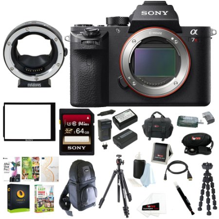Sony Alpha a7RII Mirrorless Digital Camera (Body Only)   Metabones Canon EF to Sony E-Mount T Smart Adapter   Manfrotto Compact Light Tripod   64GB Bundle