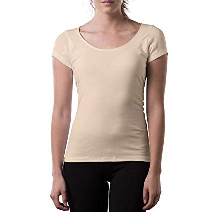 Thompson Tee Sweat Proof Undershirts for Women, with Fully-Integrated Underarm Sweat Pads, Original Fit, Scoop