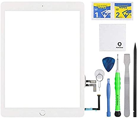 Fixcracked Touch Screen Replacement Parts Digitizer Glass Assembly for ipad 5 2017 (A1822, A1823) with Home Botton Cover(No Touch IC)   Professional Tool Kit (White)