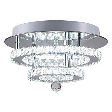 KAI Crystal Ceiling Light Flush Mount Modern Luxury Not Dimmable LED Chandelier Lamp with 6000K 30W 120LM/W SMD5730 60LEDs Lighting for Bedroom Foyer Entry Dining Room(Chrome Round, 1 Pack)