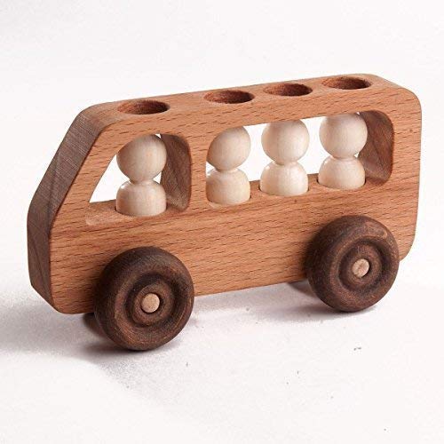 A bus with passengers, Wooden car, Baby toy, Wood toy