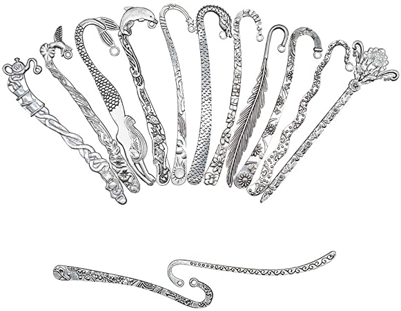HOSTK 10pc Silver Metal Bookmark Hairpin Hook Carved Antique Vintage with Pendant jewellery making mermaid souvenirs plain embossed
